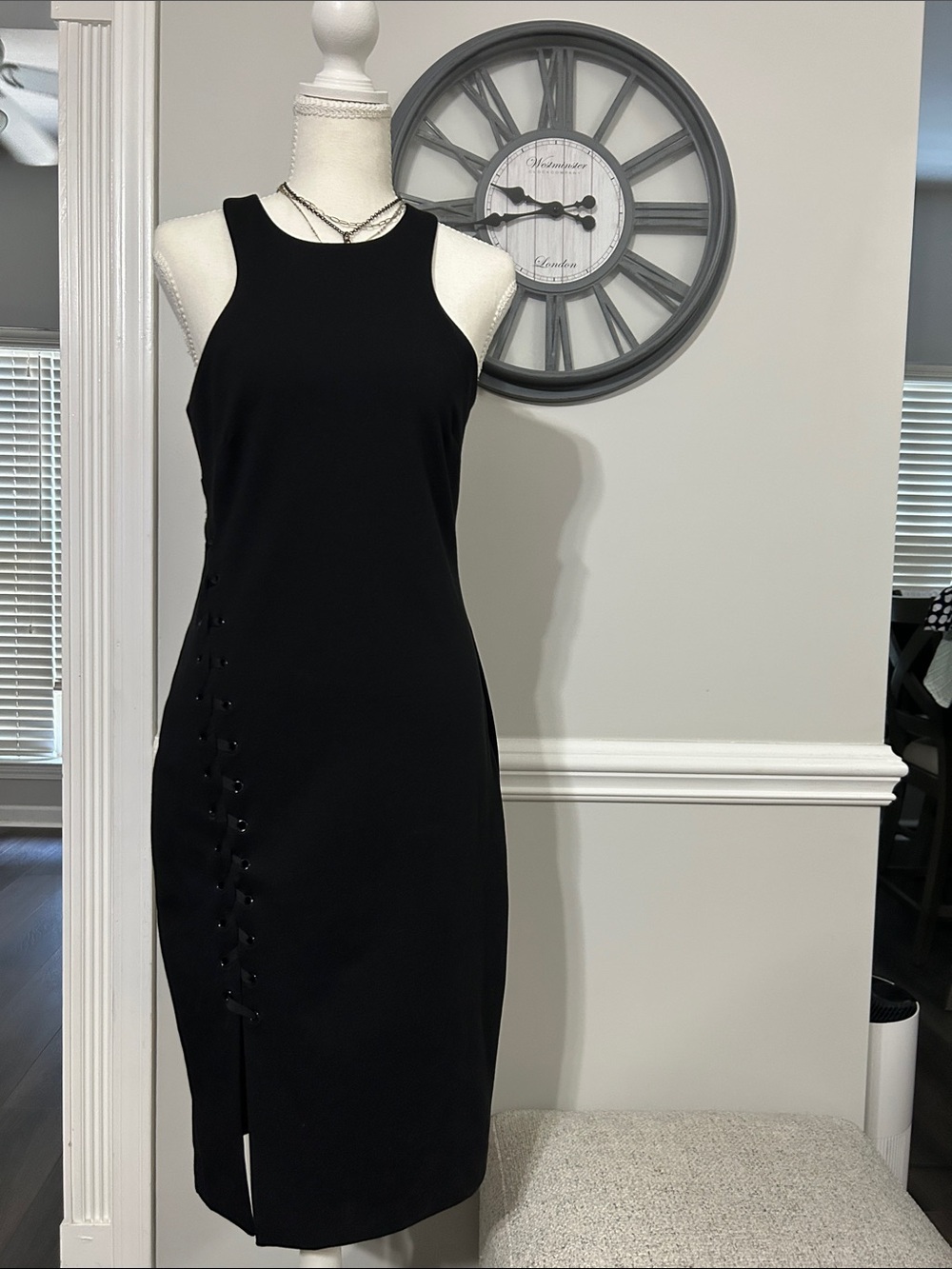 Express Black Lace-Up Midi Dress